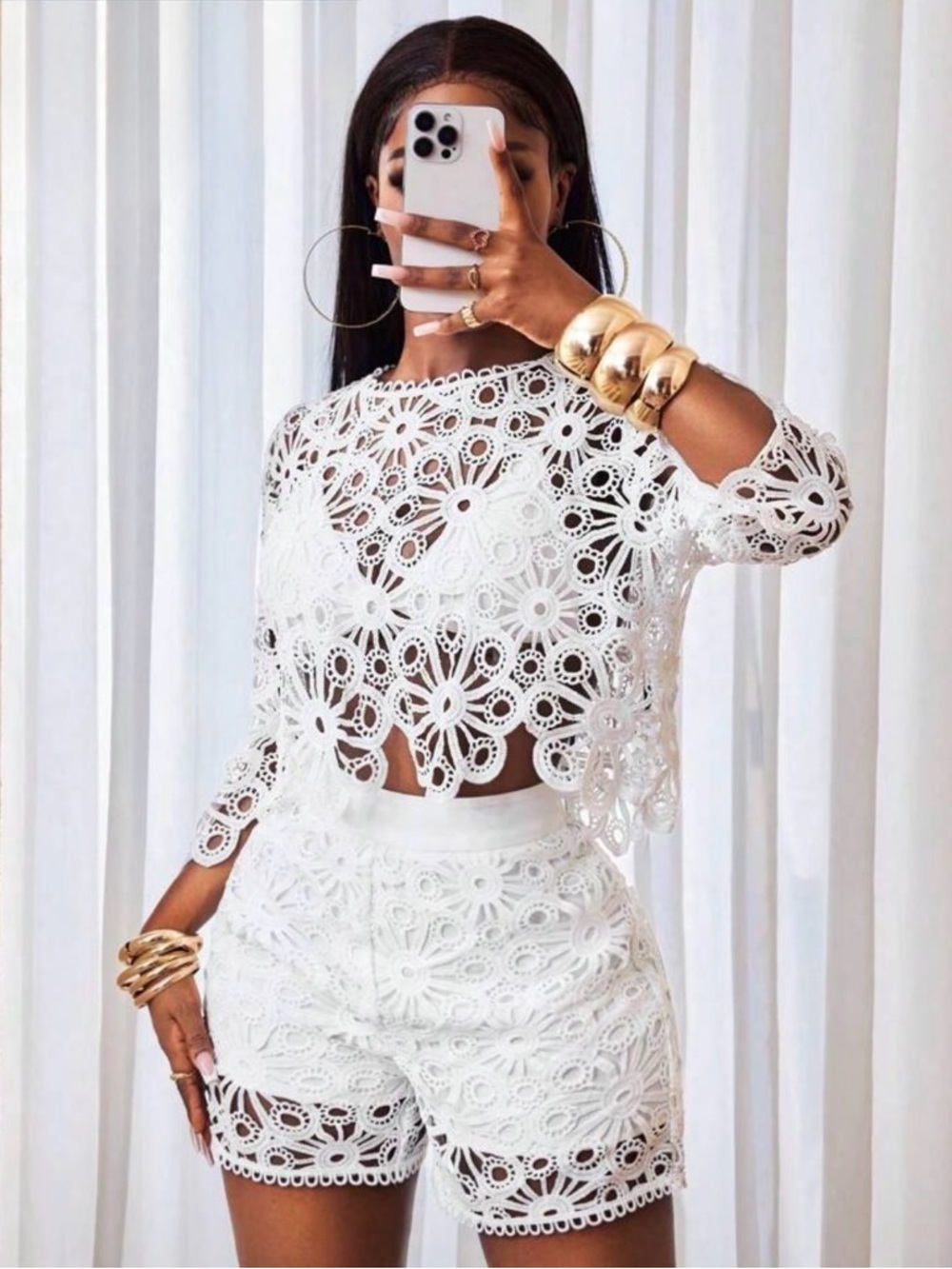 White Crochet Floral Lace Blouse